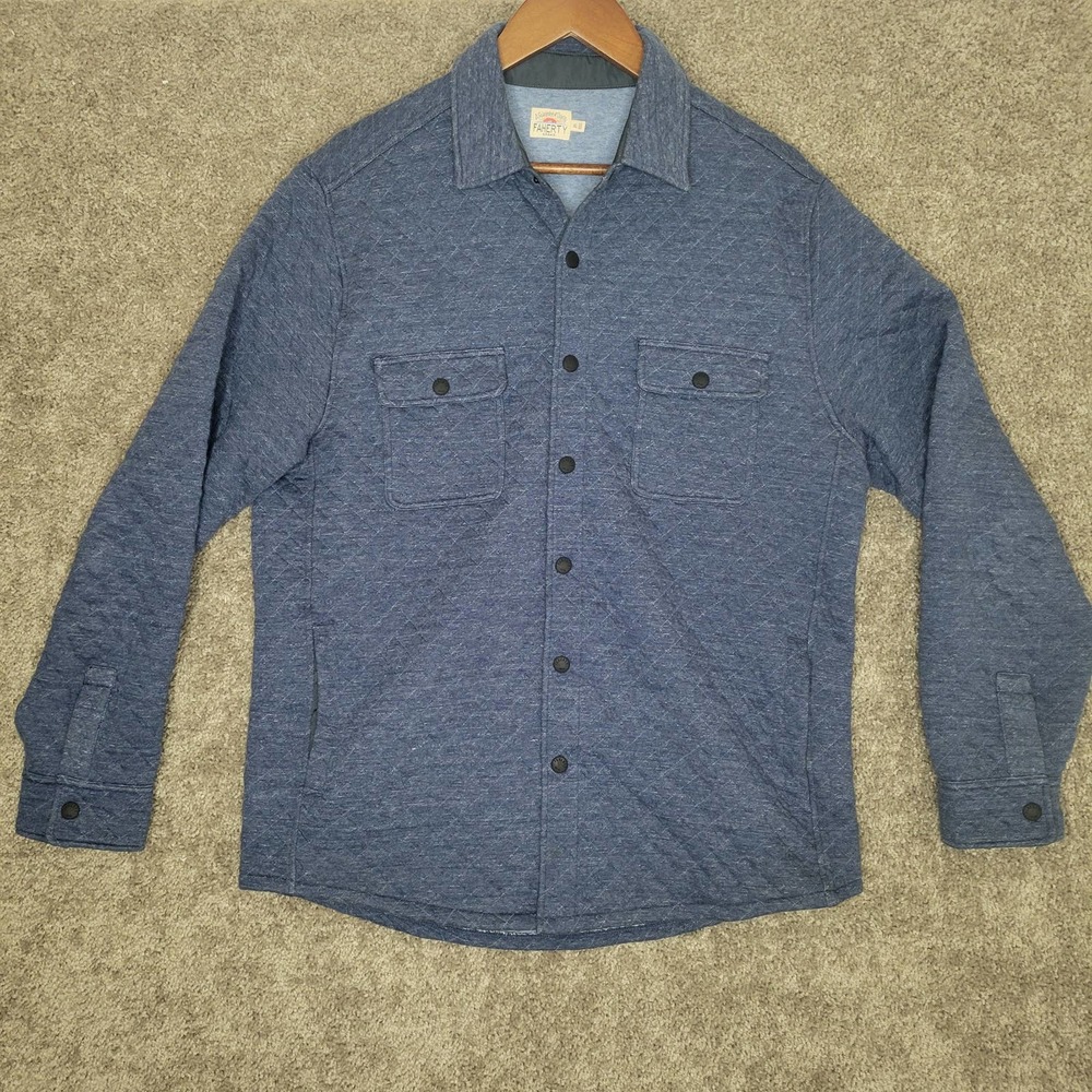Faherty Epic Quilted Fleece Blue Jacket Shacket Mens Size Xl